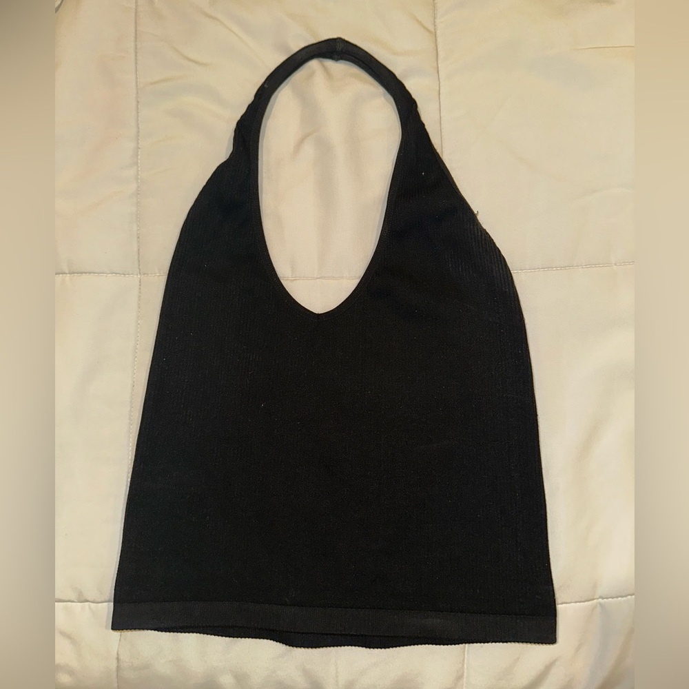 Black Halter fitted yet cropped tank top